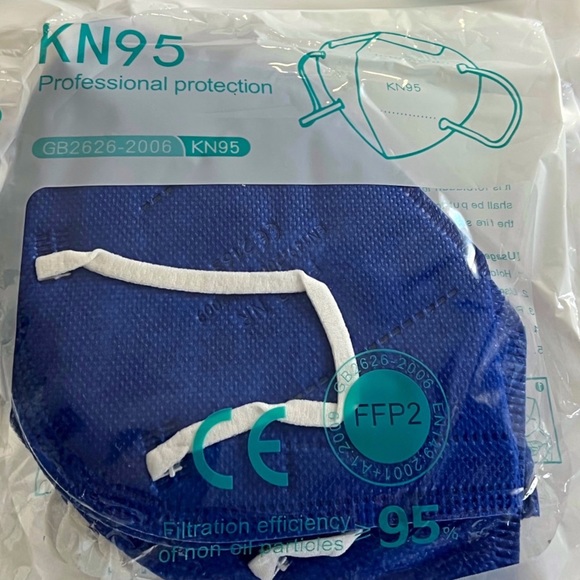 20 KN95 Certified Face Masks Navy Blue 5 layers Sealed Package - Picture 2 of 5